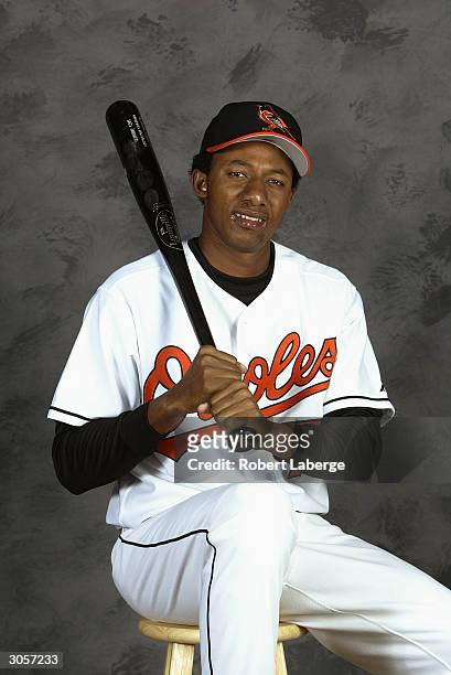 Napoleon Calzado of the Baltimore Orioles poses for a portrait during the Baltimore Orioles Spring Training Camp Photo Day on March 2, 2004 at Fort...
