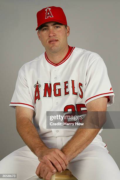 Infielder Troy Glaus of the Anaheim Angels poses for a portrait during the 2004 MLB Spring Training Photo Day at Tempe Diablo Stadium on February 26,...