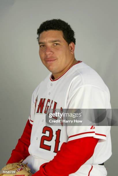 Right handed pitcher Bartolo Colon of the Anaheim Angels poses for a portrait during the 2004 MLB Spring Training Photo Day at Tempe Diablo Stadium...