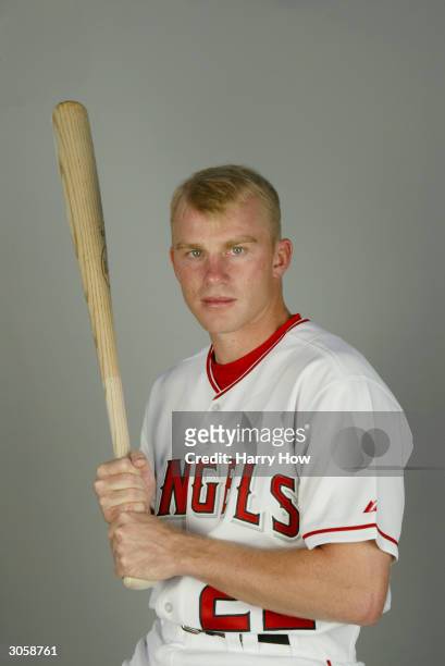 Infielder David Eckstein of the Anaheim Angels poses for a portrait during the 2004 MLB Spring Training Photo Day at Tempe Diablo Stadium on February...