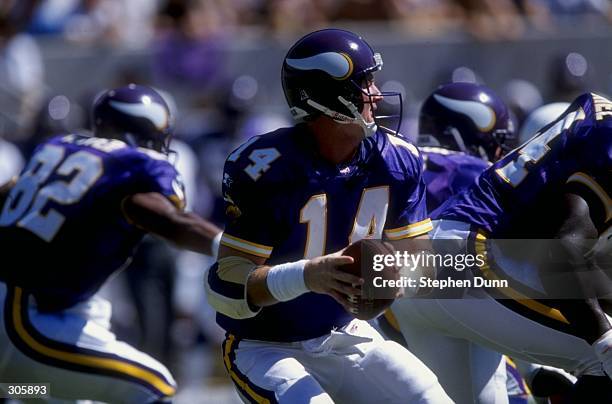 Quarterback Brad Johnson of the Minnesota Vikings in action during the Vikings 20-19 win over the Arizona Cardinals at Sun Devil Stadium in Tempe,...