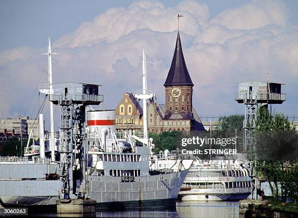 An undated file photo shows the red brick gothic cathedral in Kaliningrad seen from the port. Kaliningrad which used to be part of East Prussia but...