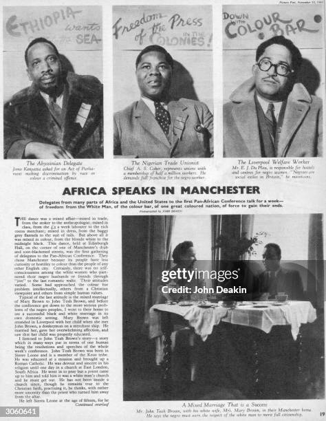 The first page of an article by Hilde Marchant in Picture Post covering the the Fifth Pan-African Congress in Manchester, 15th - 21st October 1945....