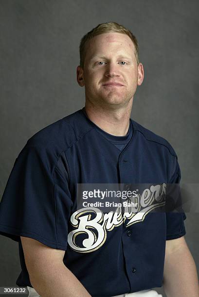 Lyle Overbay of the Milwaukee Brewers poses for a portrait during photo day on February 29, 2004 at Maryvale Baseball Park in Phoenix, Arizona.