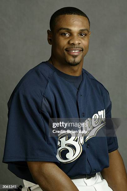 Junior Spivey of the Milwaukee Brewers poses for a portrait during photo day on February 29, 2004 at Maryvale Baseball Park in Phoenix, Arizona.