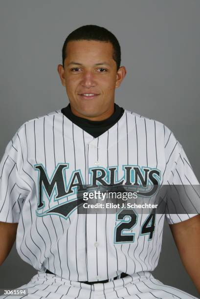 Outfielder Miguel Cabrera of the Florida Marlins during photo day February 28, 2004 at Roger Dean Stadium in Jupiter, Florida.