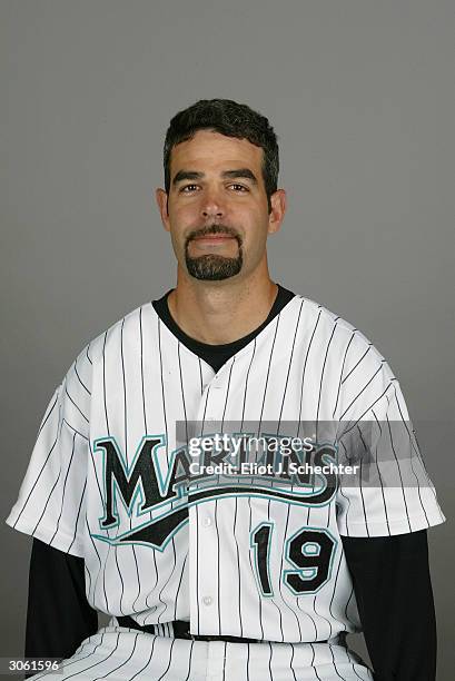 Infielder Mike Lowell of the Florida Marlins during photo day February 28, 2004 at Roger Dean Stadium in Jupiter, Florida.