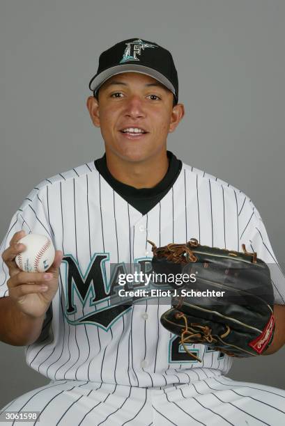 Outfielder Miguel Cabrera of the Florida Marlins during photo day February 28, 2004 at Roger Dean Stadium in Jupiter, Florida.