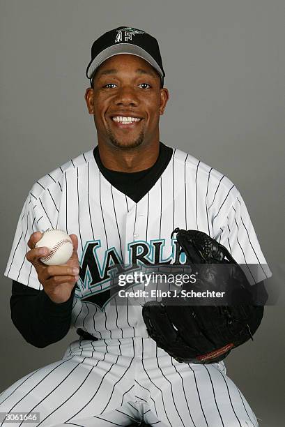 Outfielder Gerald Williams of the Florida Marlins during photo day February 28, 2004 at Roger Dean Stadium in Jupiter, Florida.