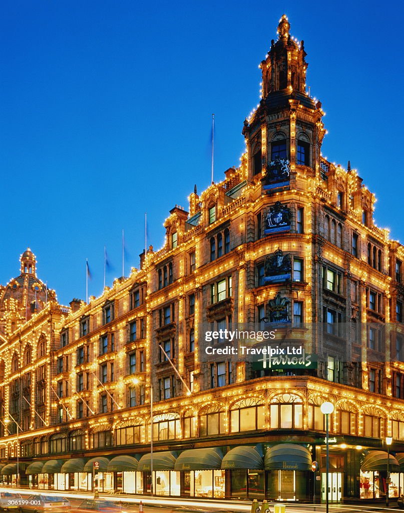 England,London,Knightsbridge, Harrods department store,dusk