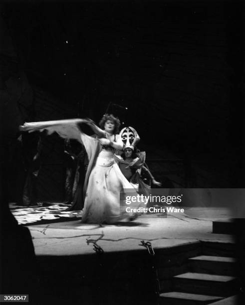 Bulgarian soprano Ljuba Welitsch charms Herod, played by Franz Lechleichner, into giving her the head of John the Baptist by performing the 'Dance of...