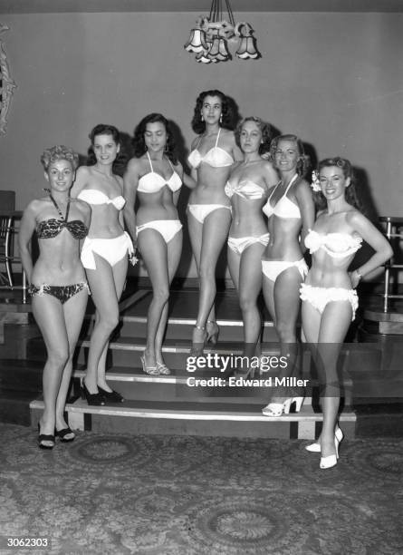 Competitors in the first Miss World contest at the Empire Rooms on Tottenham Court Road, London.