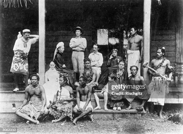 Members of the Stevenson household in Vailima, Western Samoa, Joe Strong, Margaret Stevenson, Lloyd Osborne, Robert Louis Stevenson , Fanny Stevenson...