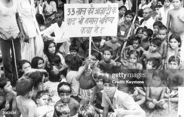 Harijan boys under 14 demonstrating outside the Boat Club in New Delhi. They want to highlight the problems face by the young Harijans .