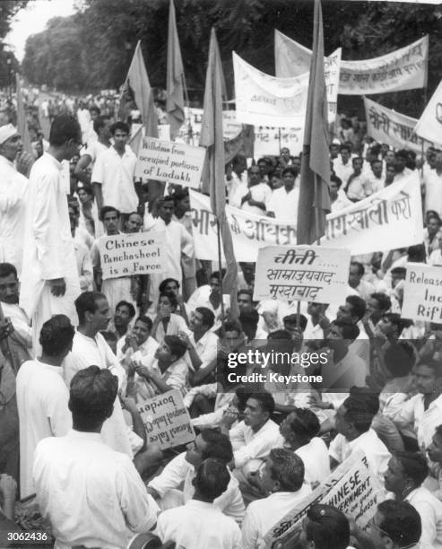 Demonstration in New Delhi organised by the 'Jan Singh' party to protest against the alleged raids across Indian territory by Chinese forces. Their...