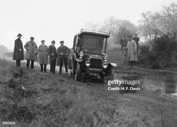 Car being used in a police reconstruction of events surrounding the disappearance of detective story writer Agatha Christie near Newland's Corner,...