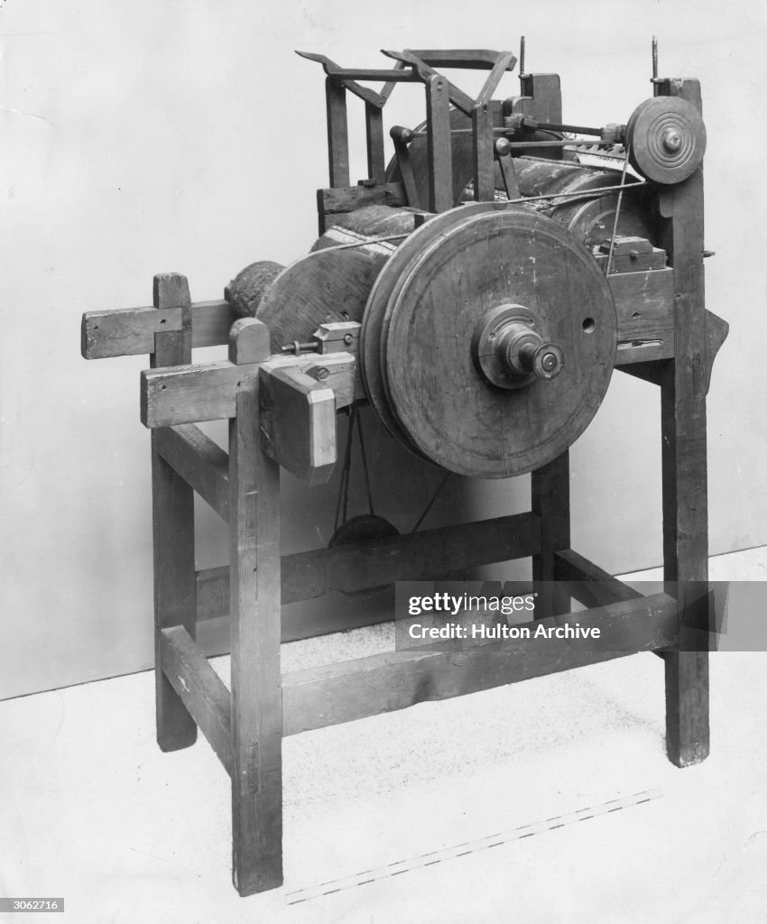 An old carding machine, designed by remove fragments of leaf and seed ...
