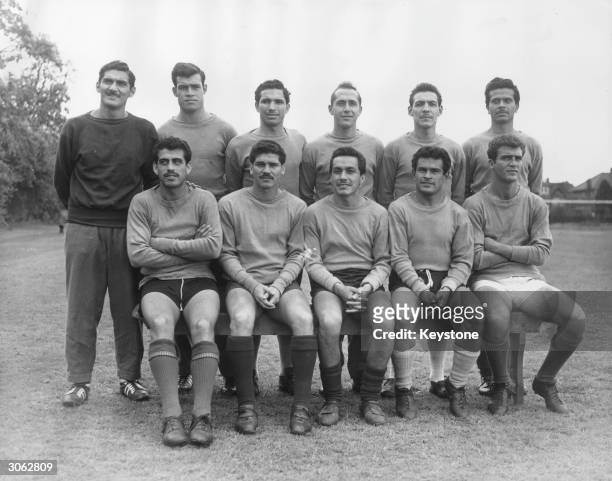 Members of the Mexican football team at the Lyons Sports Ground in Sudbury, Guillermo Sepulveda, Salvador Reyes, Alfredo Del Aguila, Reynoso and Raul...