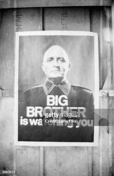 Poster with the famous words 'Big Brother is Watching You' from a BBC TV production of George Orwell's classic novel '1984'.