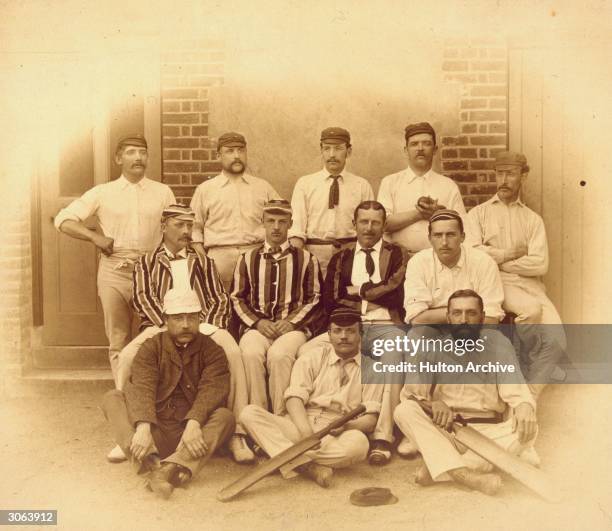 Members of the Lancashire cricket team in the 1880s. Crossland is second left, back row.