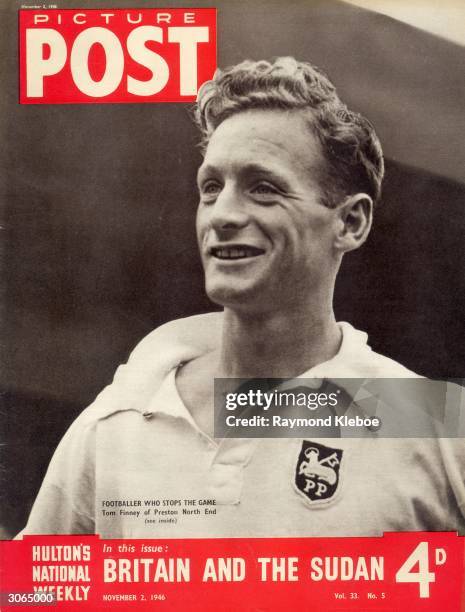 Year-old footballer Tom Finney of Preston North End, who is being hailed as the year's most interesting player. The headline beneath reads 'Britain...