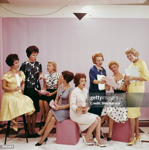 Contributors to the ABC's coast to coast programme 'Flair'. From l to r; Mimi Benzell, Bess Myerson, Phyllis Battelle, Charlotte Lord, Betty Walker,...