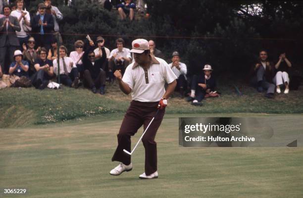 Golfer Lee Trevino wins the British Open Golf trophy at Royal Birkdale in Lancashire.