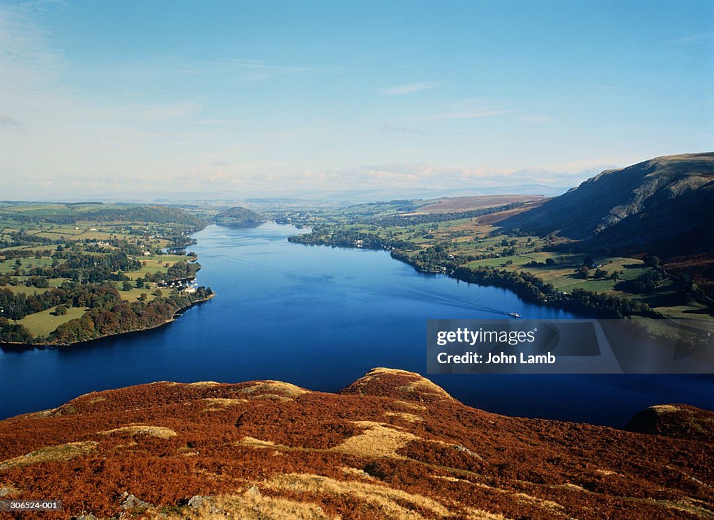England,Cumbria,Lake District,high view over Ullswater