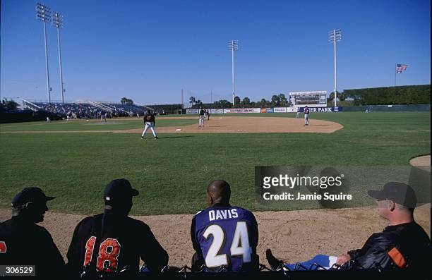General view of a spring training game between the Montreal Expos and the Baltimore Orioles at the Fort Lauderdale Stadium in Fort Lauderdale,...