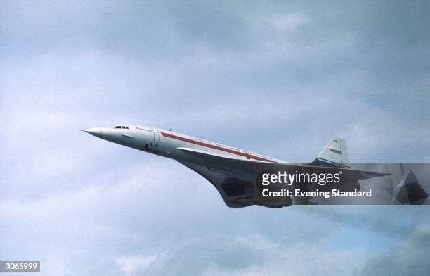 The Anglo-French passenger jet Concorde in flight.