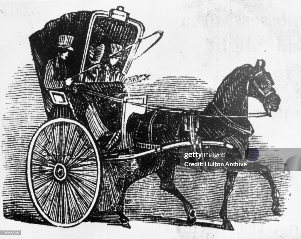 Hack Cab A driver escorts passengers in a two-wheeled horse-drawn cab. News ...