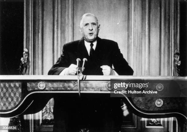 Charles de Gaulle first President of the Fifth Republic of France addressing the nation.