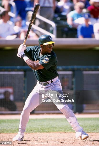 Miguel Tejada of the Oakland Athletics in action during a spring training game against the Chicago White Sox at Tucson Electric Park in Tucson,...