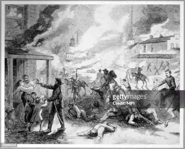 Confederate guerillas led by William Clark Quantrille burn and pillage the town of Lawrence in Kansas killing more than 150 unarmed civilians.