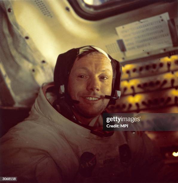 American astronaut Neil Alden Armstrong, the first man to walk on the moon as commander of the Apollo 11 lunar mission.