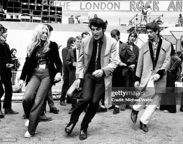 Group of teddy boys dancing at the London rock 'n' roll revival show in Wembley Arena.