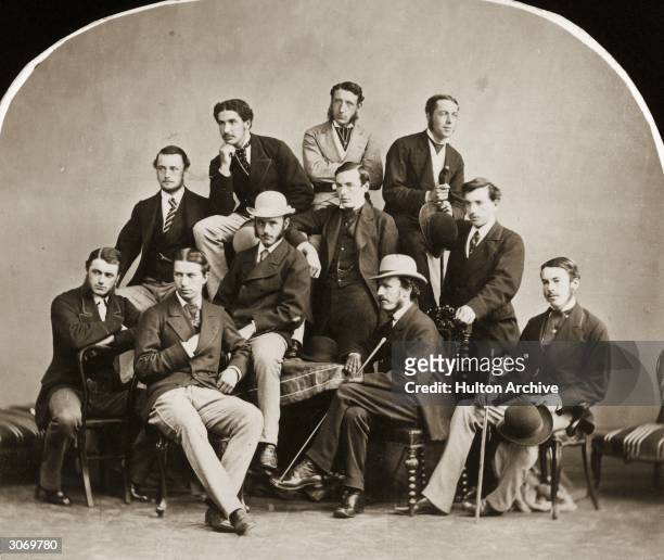 Group of Oxford students in the mid 19th century. The popular hats are bowlers with a curled brim.