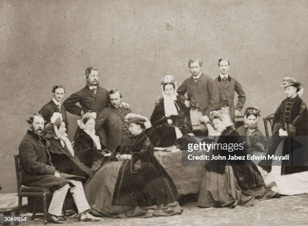 The Danish and British royal families at Windsor, the day before the wedding of Prince Edward and Princess Alexandra. The guests are Prince Christian...