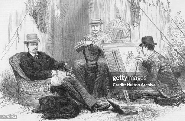 Mr W D Campbell paints a portrait of Prince Leopold George Duncan , Duke of Albany at Wykeham House, Oxford, during the prince's time at university....