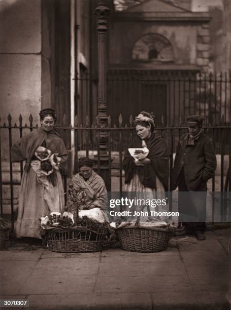 Victorian flower women selling bouquets at Covent Garden market. Original Publication: From 'Street Life In London' by John Thomson and Adolphe Smith...