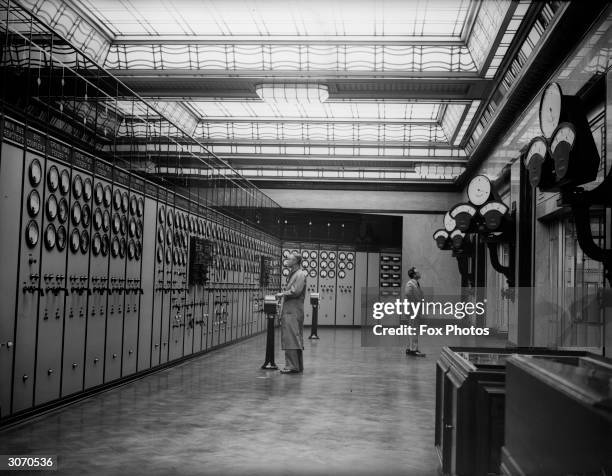 The control room of Battersea Power Station, from which the feeders supply various regions of London with electricity.