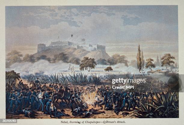 The American attack on the Chapultec Fort, near Mexico City, during the Mexican-American War. Original Artist: By Carl Nebel.