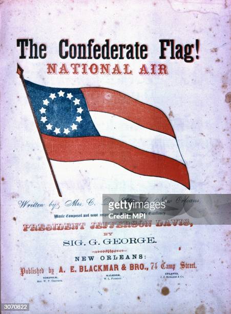 Cover for a musical composition dedicated to President Jefferson Davis , 'TheConfederate Flag ! National Air', words by Mrs C D Elder of New Orleans,...