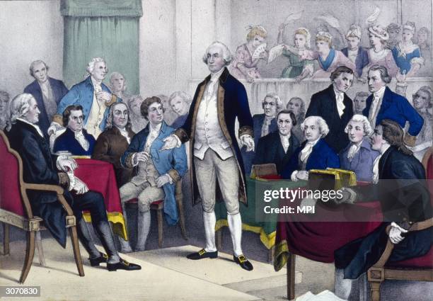 George Washington appointed as Commander in Chief of the Continental Army of the United Colonies of America in the Assembly Room of the State House...