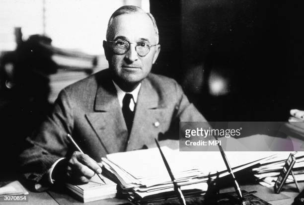 Harry S Truman , the 33rd President of the United States. After succeeding Franklin D Roosevelt to power during the last months of World War II, he...