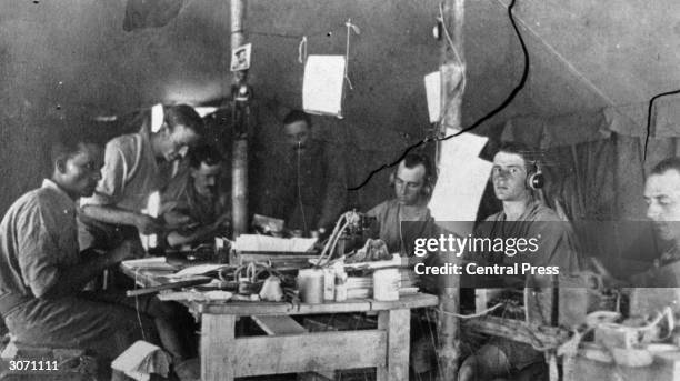 The interior of the signal tent at Divisional headquarters in Gallipoli.