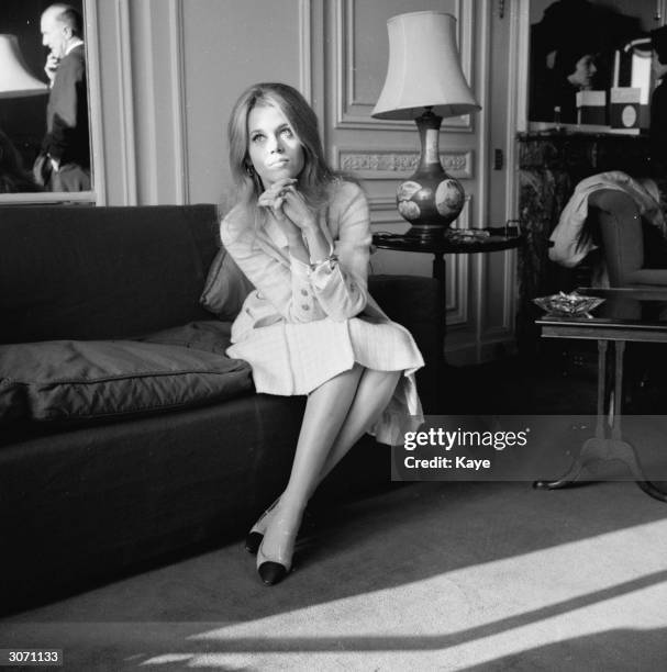 American film star Jane Fonda in the Savoy Hotel, London.