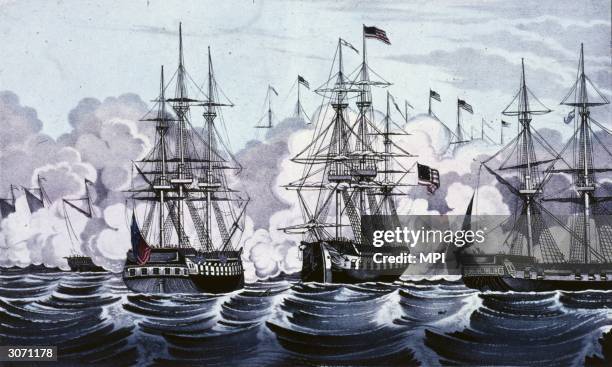 The War of 1812 naval battle in Plattsburgh harbour on Lake Champlain, New York State, during which Commodore Thomas MacDonough and the American navy...