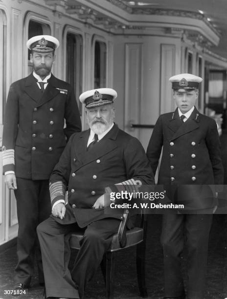 The Sailor Prince George V with his father King Edward VII and his son Prince Edward in naval attire.