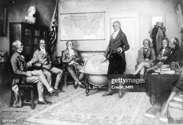 President James Monroe with his Secretary of State John Quincy Adams , Secretary of the Treasury William H Crawford, Attorney General William Wirt,...